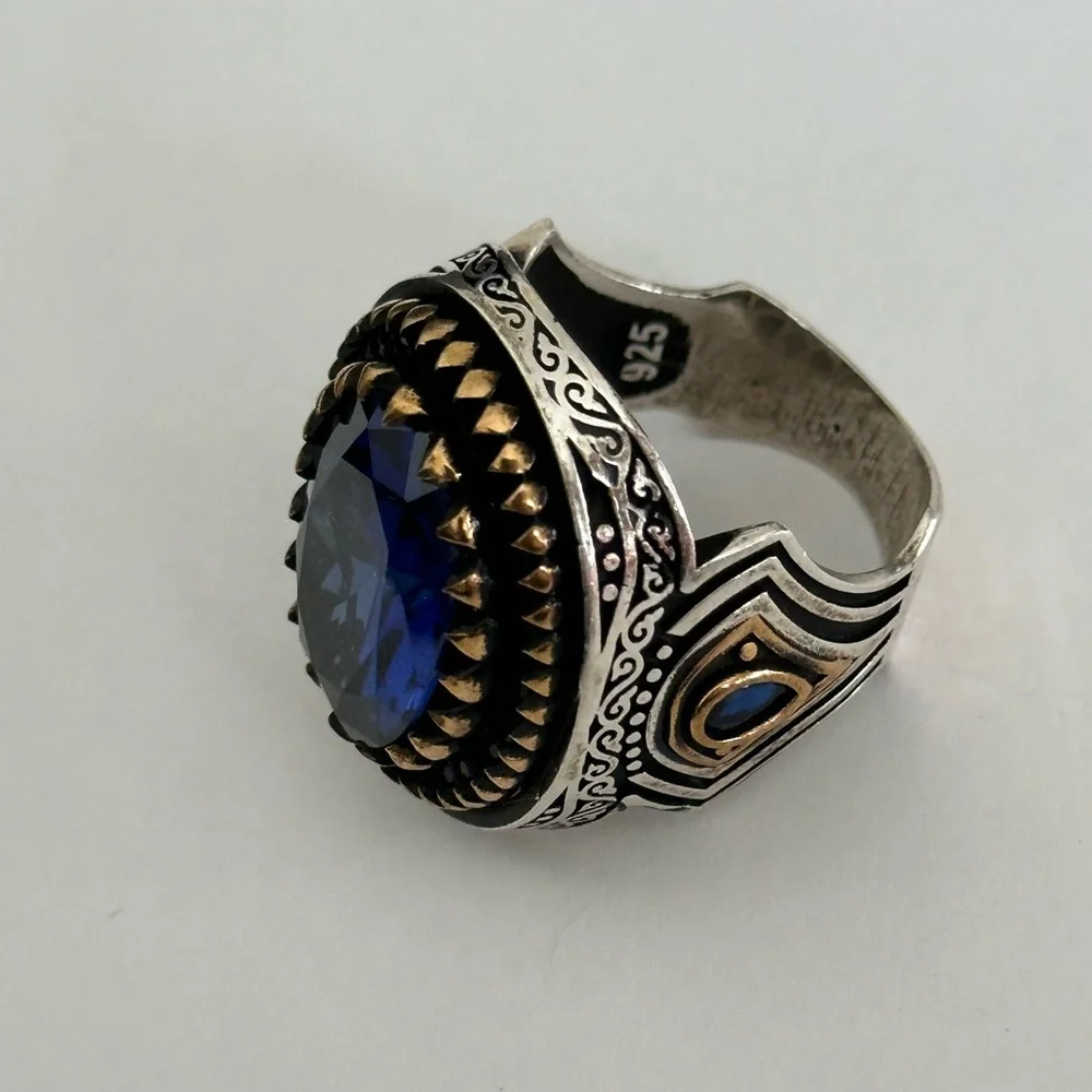 925 Silver ring blue oval stone